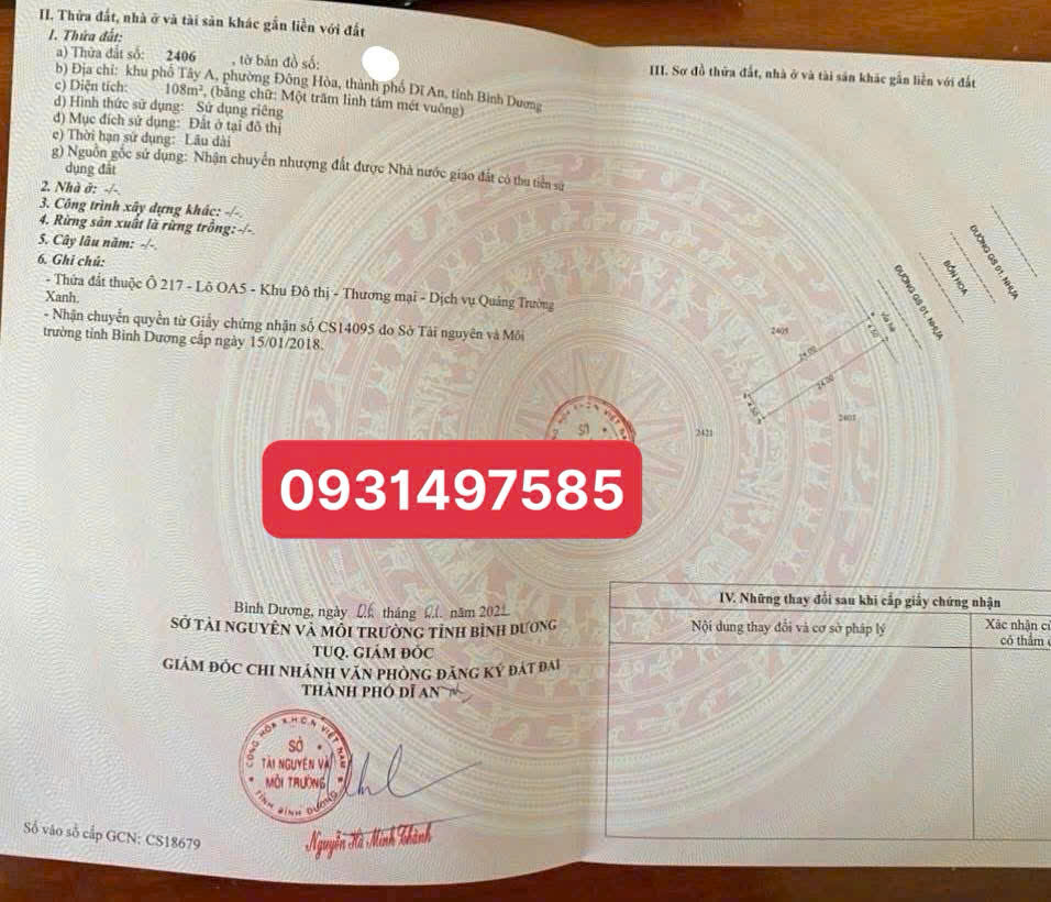bán đất mặt tiền GS1 dĩ an